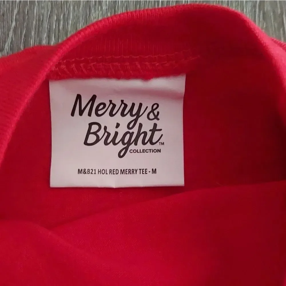 NEW Merry & Bright Dog Shirt Medium Merry Christmas Red